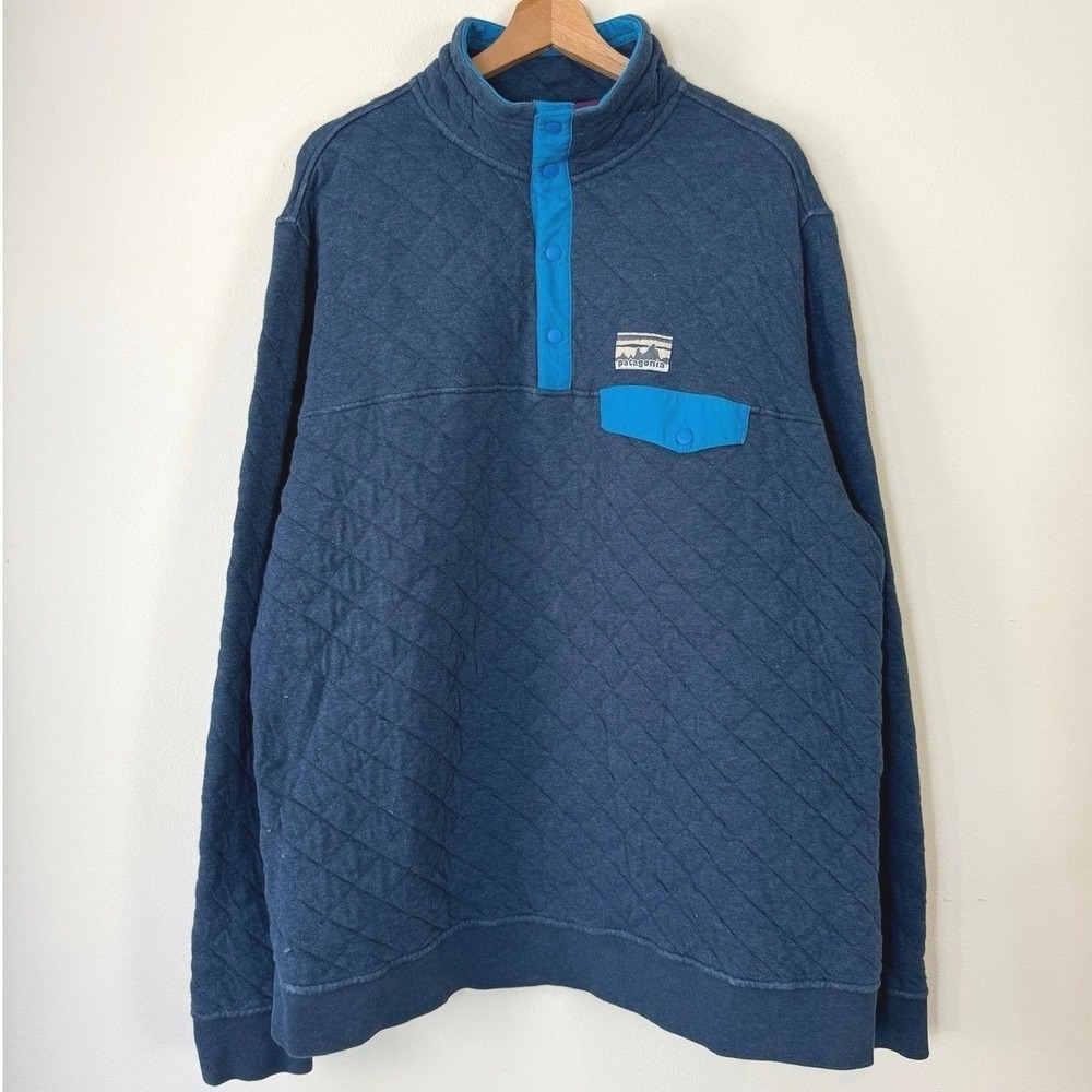 Vintage Patagonia Quilted Blue Quarter Snap Up Sweatshirt - XL